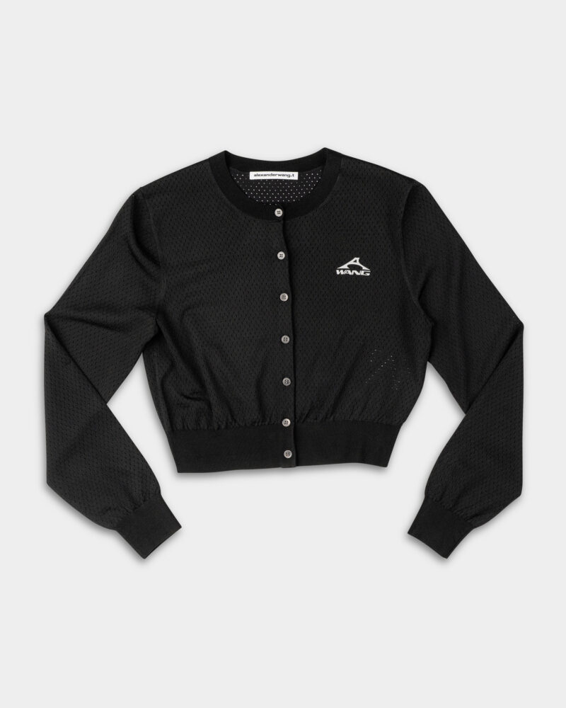 Alexander Wang LS Cropped Crewneck Cardigan w/ Wang Logo Print Black 4KC2253016 001