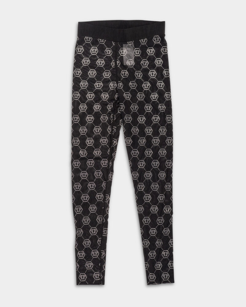 Philipp Plein Women's Tulle Strass Monogram Leggings Black WRT1573 PTE003N 02
