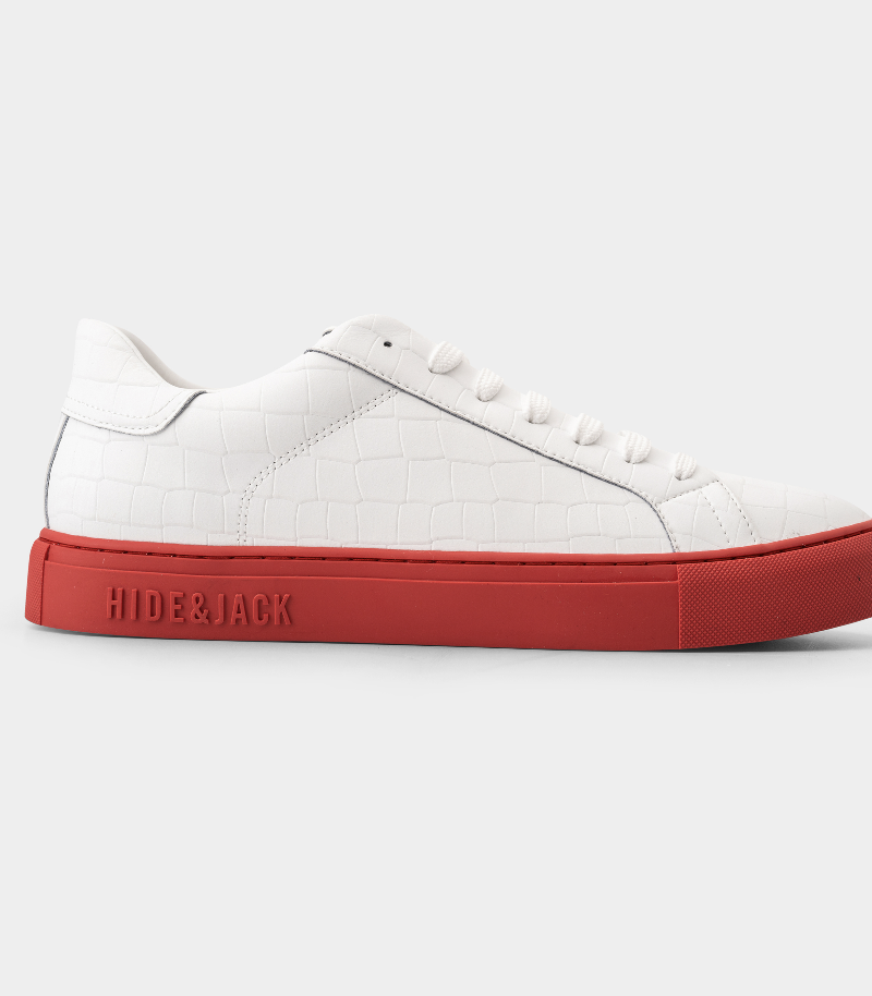 (Core) Hide & Jack Men's Low Top Sneaker Essence Tuscany White Upper Red Sole ETOSL WHTRED